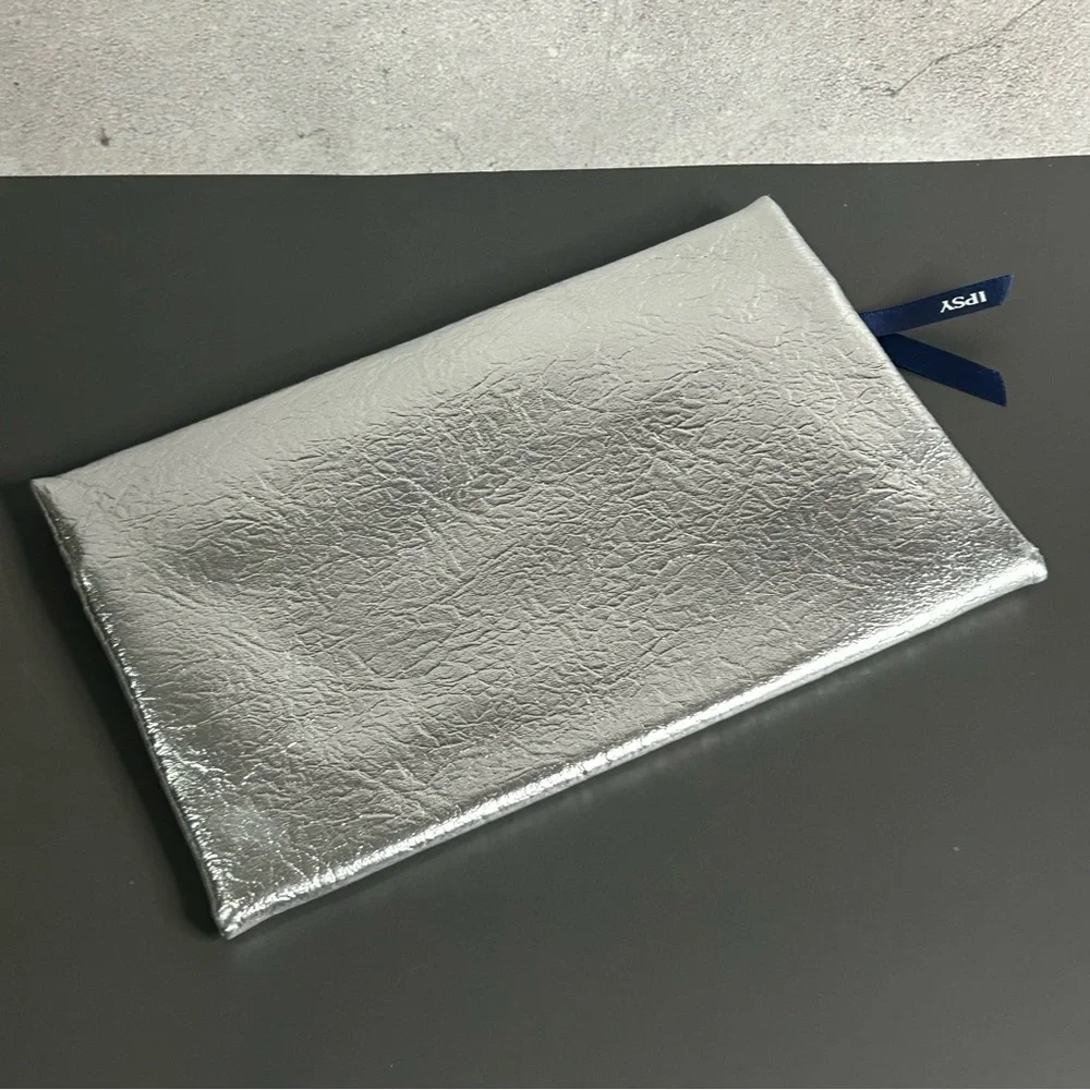 ipsy Silver Cosmetic Bag with Blue Zipper